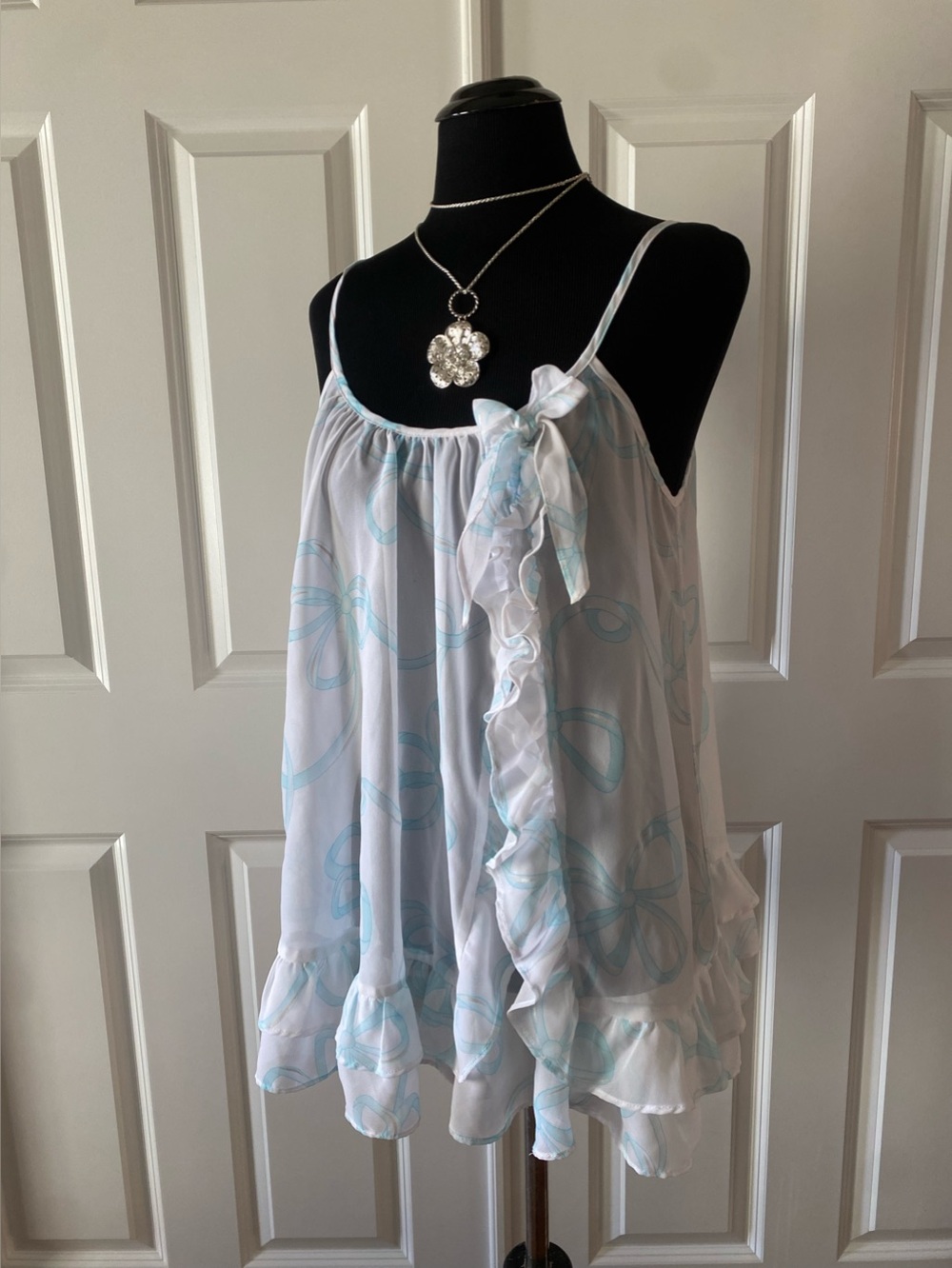 Victoria’s Secret Light Blue & White Babydoll Dress with Bows & Ruffles 2011